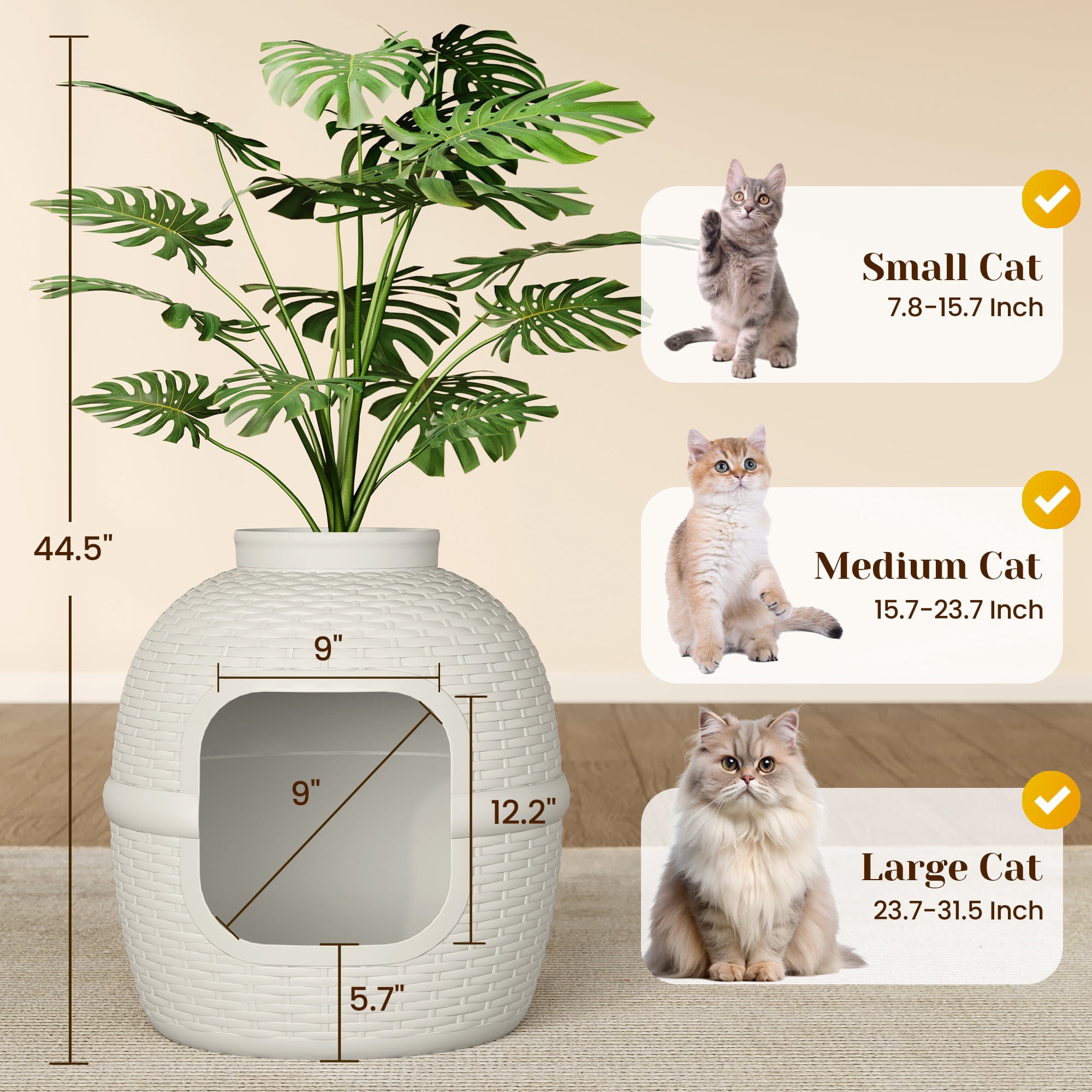 Royalcraft Plant Litter Box with Hidden Rattan Pattern - Waterproof, Carbon Filter - Large, Gray