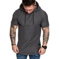 thumbnail image 1 of Gupgi Men Summer Hoodie Pullover Short Sleeve Solid Color Sweatshirt Hip Hop Sweater, 1 of 10
