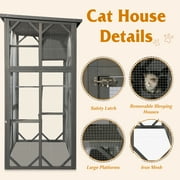 Haverchair Cat Enclosure Outdoor Catio Large Wooden Cat House with Weatherproof, Cat Cage Condo Indoor Playpen with Platform and Small House, Gray