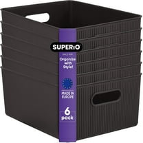 Superio Ribbed Plastic Storage Basket Organizer (6 Pack), 15 Liter Classic Closet Storage Bin for Shelf, Desk, Pantry â Store Toys, Clothes, Cosmetics, Stationary â Brown