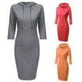 thumbnail image 5 of Women 3/4 Sleeve Solid Color Hoodie Dress Slim Knee Length Pullover Sweatshirt, 5 of 14