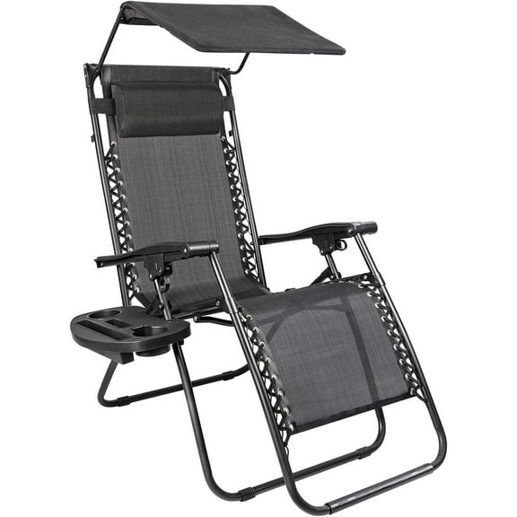 YANG2 Patio Zero Gravity Chair Outdoor Recliner Lounge Chair with W/Folding Canopy Shade and Cup Holder (Black)