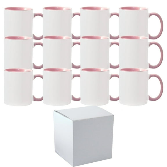 Mugsie 12 Pcs 11OZ Pink Inner & Handle Sublimation Mugs With Individual White Boxes
