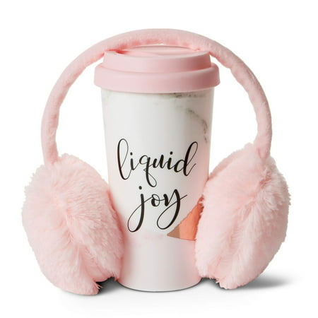 Hot Cocoa Set Insulated Tumbler and Ear Muff Set (Liquid Joy): Tri-Coastal Design Thermal Travel Mug and Adjustable Pink Headband Ear Warmers - Mugs Keeps Coffee and Hot Cocoa Warm - Gift Set for Girls and Women Li ()