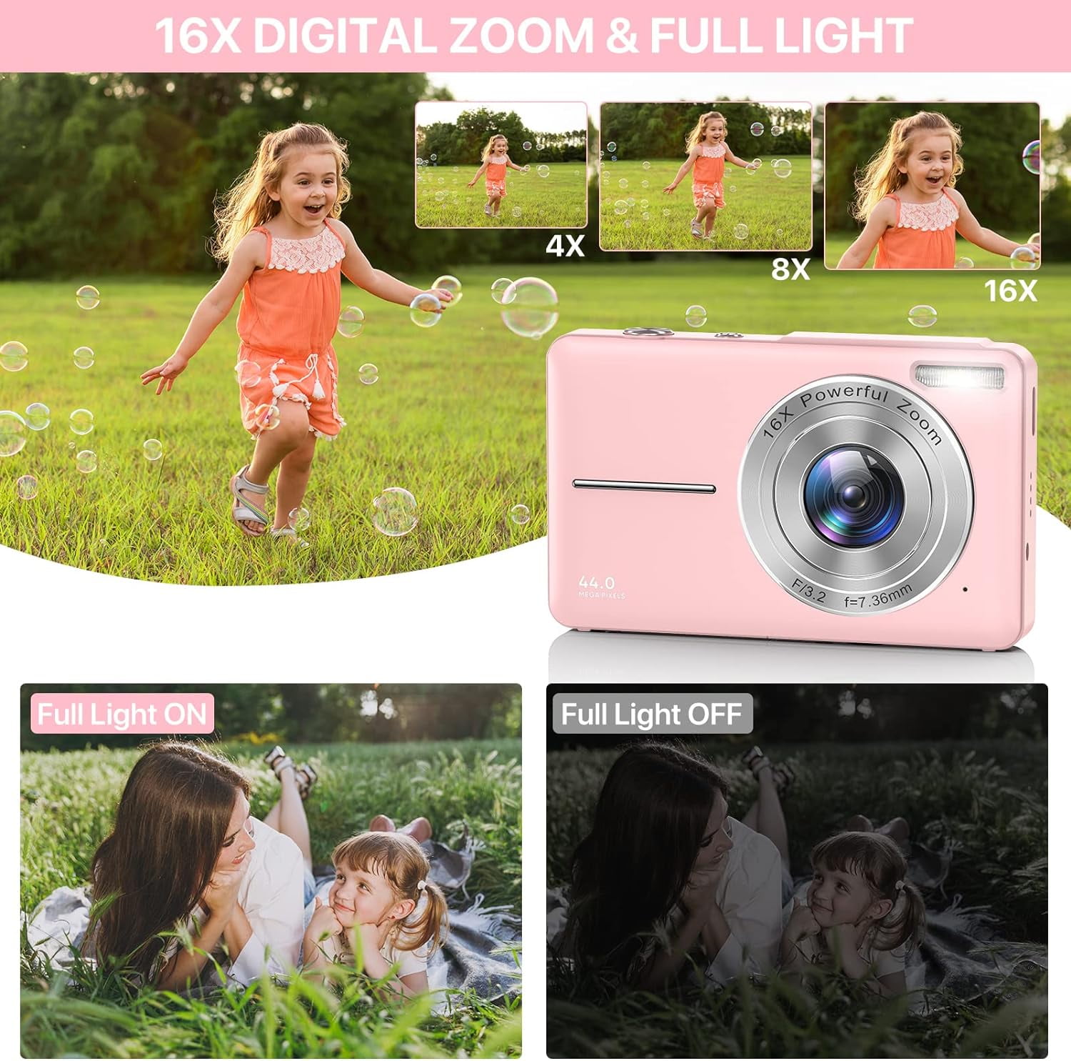 Digital Camera Kids Camera with 32GB Card FHD 1080P 44MP Portable Mini Vlogging Camera for Kids Teens Seniors