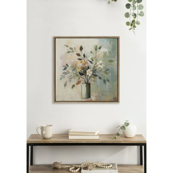 Kate and Laurel Sylvie Traditional Boho Floral Botanical I Framed Canvas Wall Art by The Creative Bunch Studio, 22x22 Gold, Soft Flower Bouquet Art for Wall