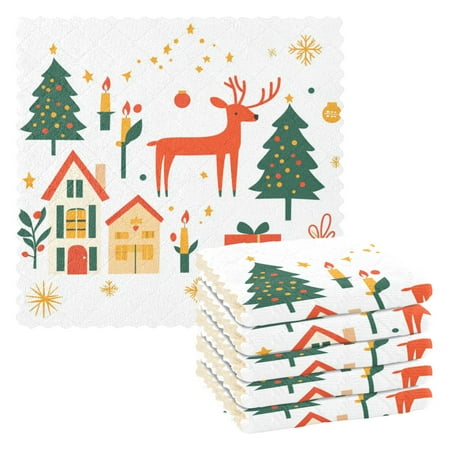 

6 Pack Kitchen Dish Towels 11 Inch x 11 Inch Reusable Cleaning Cloths for Washing Dishes Dish Cloths for Drying Dishes Christmas Element Clipart