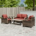 thumbnail image 4 of EAGLE PEAK 5 Piece Wicker Outdoor Patio Furniture Set, Patio Set with 2 Patio Chairs, 2 Seat Loveseat Sofa, Coffee Table and Side Table , Brown/Red, 4 of 8