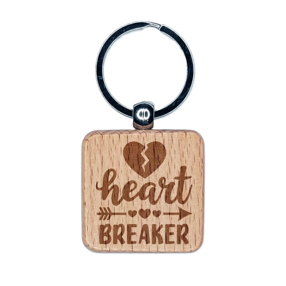 Heart Breaker Love Valentine's Day Square Keychain Charm Tag - Engraved Wood