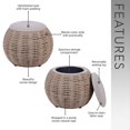 thumbnail image 4 of Techni Home Natural Woven Ottoman with Storage, Brown, 4 of 8