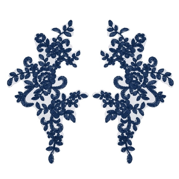 Uxcell 2 Pack Navy Blue Flower Lace Appliques, 10 x 5 Inches 3D Embroidery Lace Patch Sewing Embellishments for Wedding Bridal Dress Clothes DIY Crafts Accessories Decoration