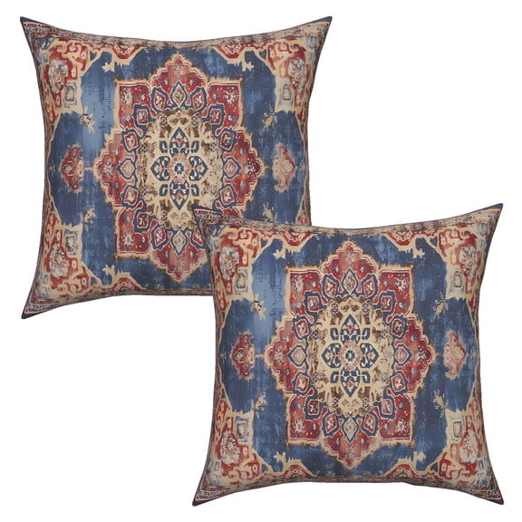Boho Bohemian Throw Pillow Covers 18x18 inch Set of 2,Vintage Blue Red Carpet Pattern Antique Ethnic Decor Cushion Cover Soft Pillow Case Living Sofa Room Bed