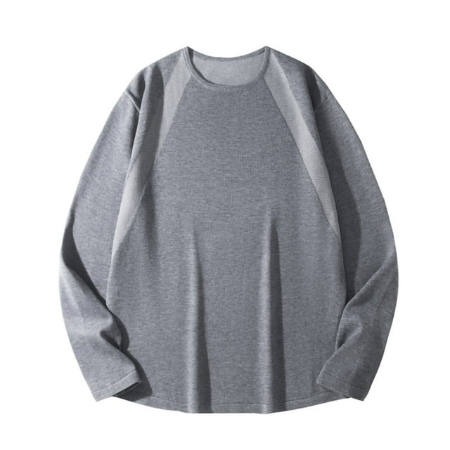 Yaoyar Men's Long Sleeved Round Neck Color Blocked Casual Sweater For Warmth Solid Color Loose And Lazy Style Versatile Pullover Knit Sweater