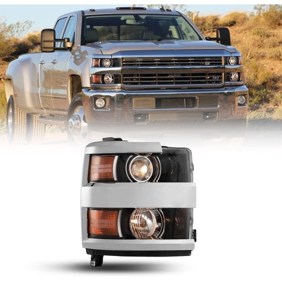 Headlights Assembly for 2015-2019 Chevrolet Chevy Silverado 2500 HD/ 3500 HD,Projector OE Style Replacement Turn Signal Lights High Low Beam,Chrome Housing Clear Lens,Only Passenger Side