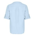 thumbnail image 4 of UVEASISHA Cotton Linen Henley Shirts for Men Roll Up Long Sleeve Button-up Collarless T-Shirt Loose Fit Casual Golf Shirts Summer Lightweight Beach Shirt Light Blue S, 4 of 5