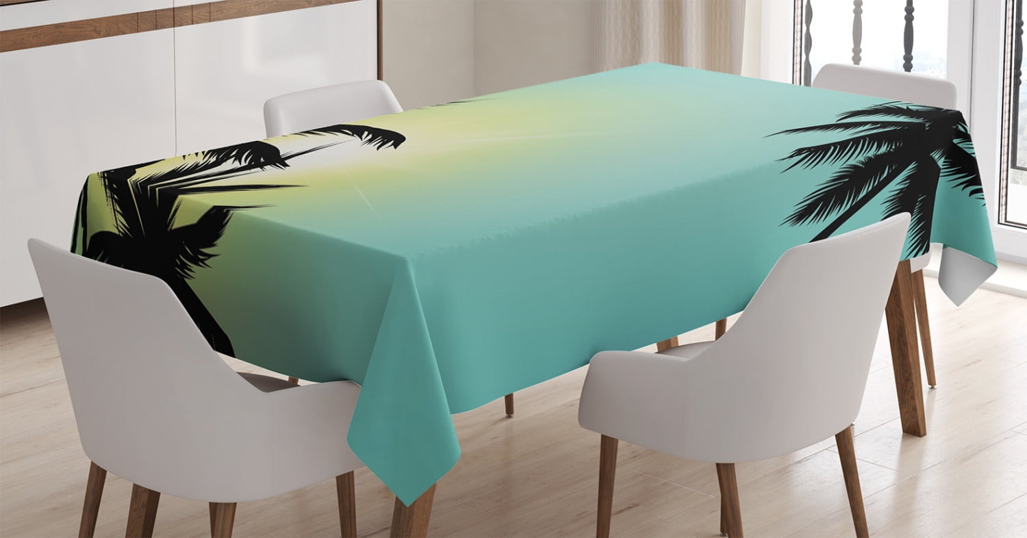 Modern Tablecloth, Hawaiian Miami Beach Island Palm Trees with Sun Like