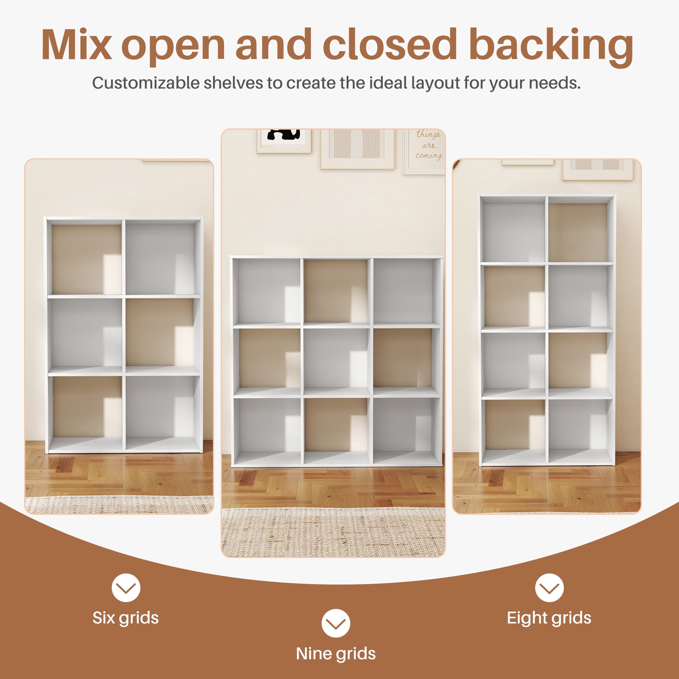CONCETTA 9 Cube Storage Organizer, Open Corner Bookshelf with Removable Back Panels for Living Room Bedroom Office, 36*12*36 inches,White