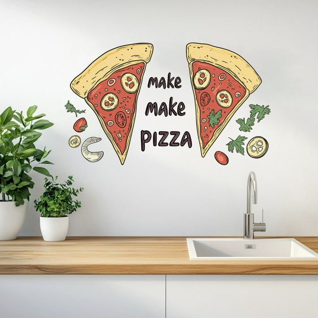 Adhesivos de pared, diseño de pizza, dibujos animados de comida, PVC, 30 x 40 cm