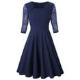 thumbnail image 3 of Robes pour Femmes 2024 Été Surdimensionnée Tempérament Manches Trois Quarts Faux Deux Pièces Encolure Patchwork Grande Jupe Robe en Dentelle Rabais de 50 % Liquidation!, 3 of 6