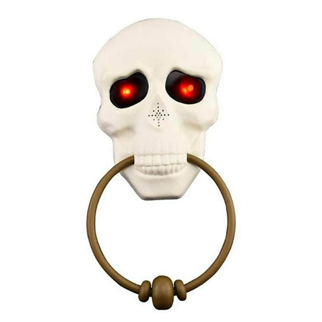 Inteprter Timbre de calavera de Halloween, interesante adorno de casa embrujada, diseño de escena DIY, decoración de terror, adornos para puerta, Kits de decoración para fiestas Blanco Inteprter HA068191-01B