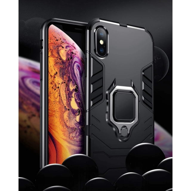 Étui iPhone SE2 (4.7 Pouces), Support Anneau en TPU Souple et Protection PC Robuste, Étui Antichoc Noire (iPhone SE2)