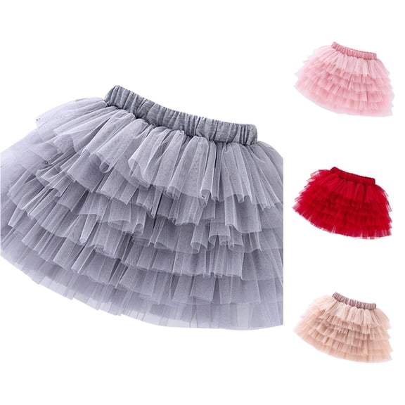 QTSHPN Skirt Toddler Kids Solid Tiered Layered Party Little Girls Fashion Girl's Skirts Grey_002 3-4 Years