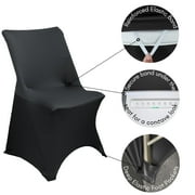 Your Chair Covers Stretch Fabric Solid Print Stretch Spandex Lifetime Folding Chair Slipcovers, Black