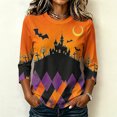 thumbnail image 5 of Womens Plus Size Halloween Shirts Crewneck 3/4 Sleeve Graphic Tees Funny Print Casual Tops Pullover Orange 3XL, 5 of 6