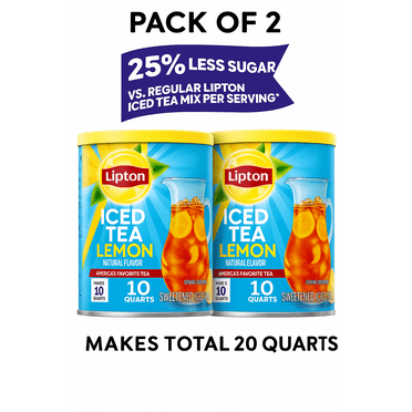 Lipton Reduced Sugar Iced Tea Mix, Lemon Flavor, 10 Quarts Each (Pack of 2) – Total 20 Quarts, 25% Less Sugar, Powder Drink Mix