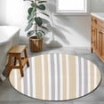 thumbnail image 3 of Round Rugs 4Ft, Beige Grey Stripe Round Area Rug Washable Indoor Throw Carpet, Farmhouse Minimalist Striped Soft Non Slip Circle Rug for Kitchen Nursery Room Home Decor Aesthetic, 3 of 8