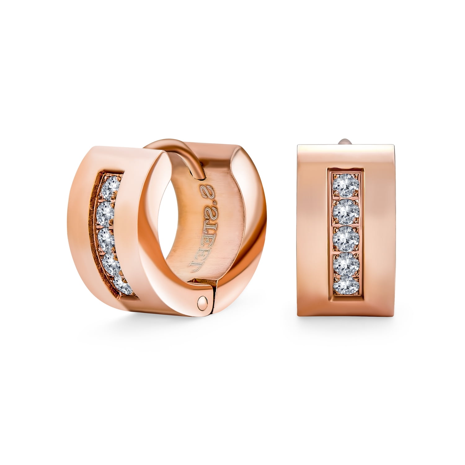 Stainless Steel Womens Roman Numerals Diamond Cubic Zirconia Rose Gold Circle Earrings 