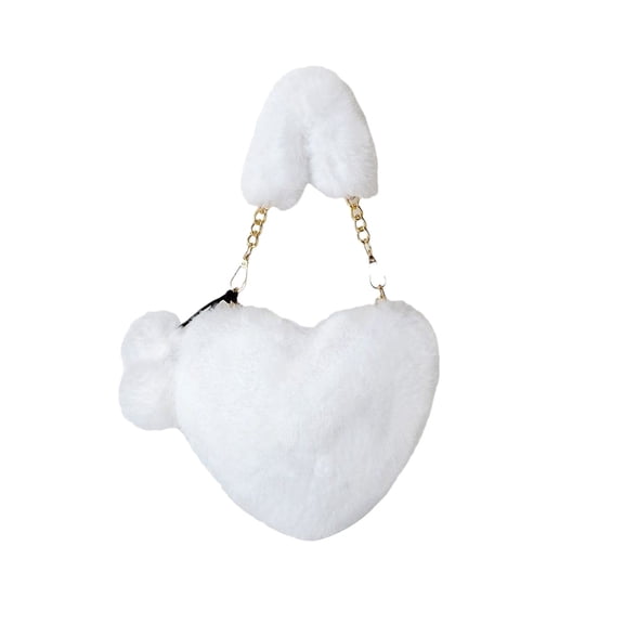 Furry Heart Shaped Purse Fluffy Faux Fur Shoulder Bag Crossbody Handbag for Women Girl