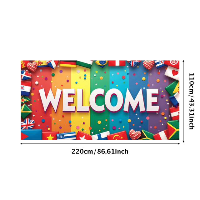 Welcome Banner with International Flags Circular Design Background Event Decoration Party Supplies Global Conference Backdrop Indoor Outdoor Display