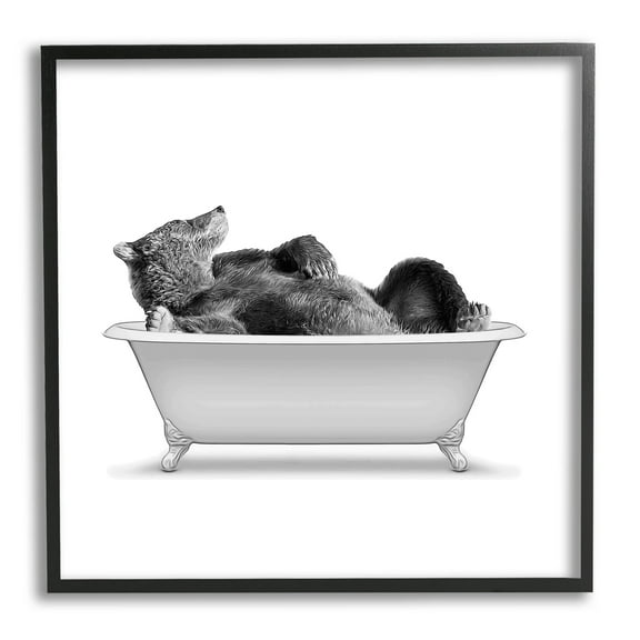 Stupell Industries Woodland Bear Antique Tub Graphic Art Black Framed Art Print Wall Art, Design by Annalisa Latella