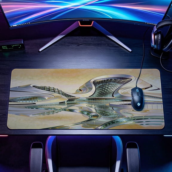 Extra Large futuristic architectural design Mouse Pad,Non Slip Rubber Pad,Desktop Decoration Drotection Pad,Washable,Lock Edge Multi Size,Premium Multipurpose Mousepad