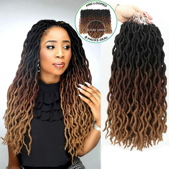 Eliza Wavy Gypsy Locs Ombre Crochet Hair 18" 8Packs/Lot Goddess Locs 100% Kanekalon Fiber Faux Locs African Roots Dreadlocs Synthetic Braiding Hair Extensi