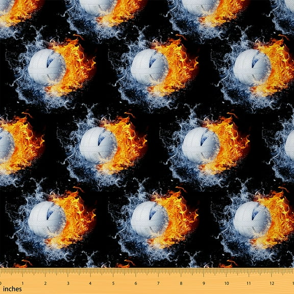 jejeloiu Volleyball Print Fabric by the Yard 1 Yard, Ice and Fire Sewing Fabric, Sports Theme Room Decor Fabric by the Yard, Breathable Boys Home Decor