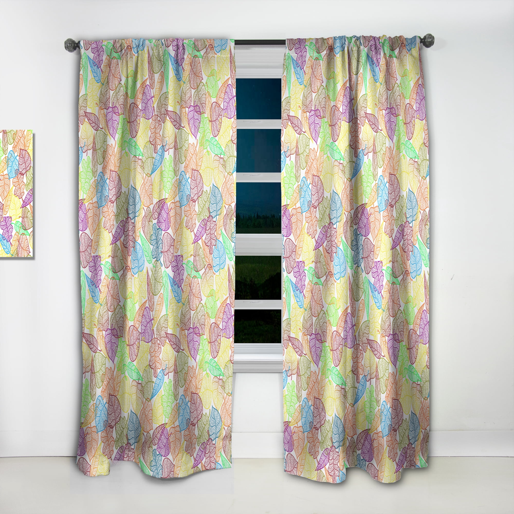 Designart 'Autumn Rainbow Transparent Leaves Pattern' Modern & Contemporary Curtain Panel