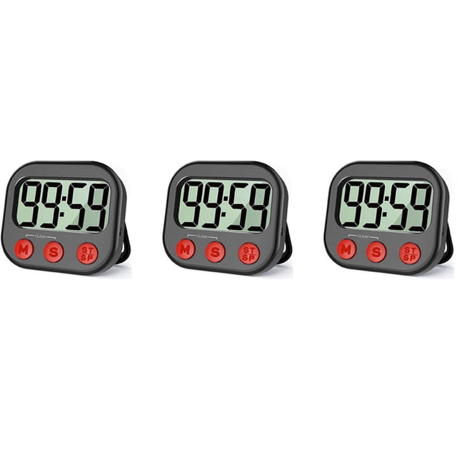3X Temporizador de Cocina, Temporizador Visual Digital, Reloj Magnético, CronóMetro, Temporizador de Cuenta Regresiva, Pantalla LCD Grande para Cocinar
