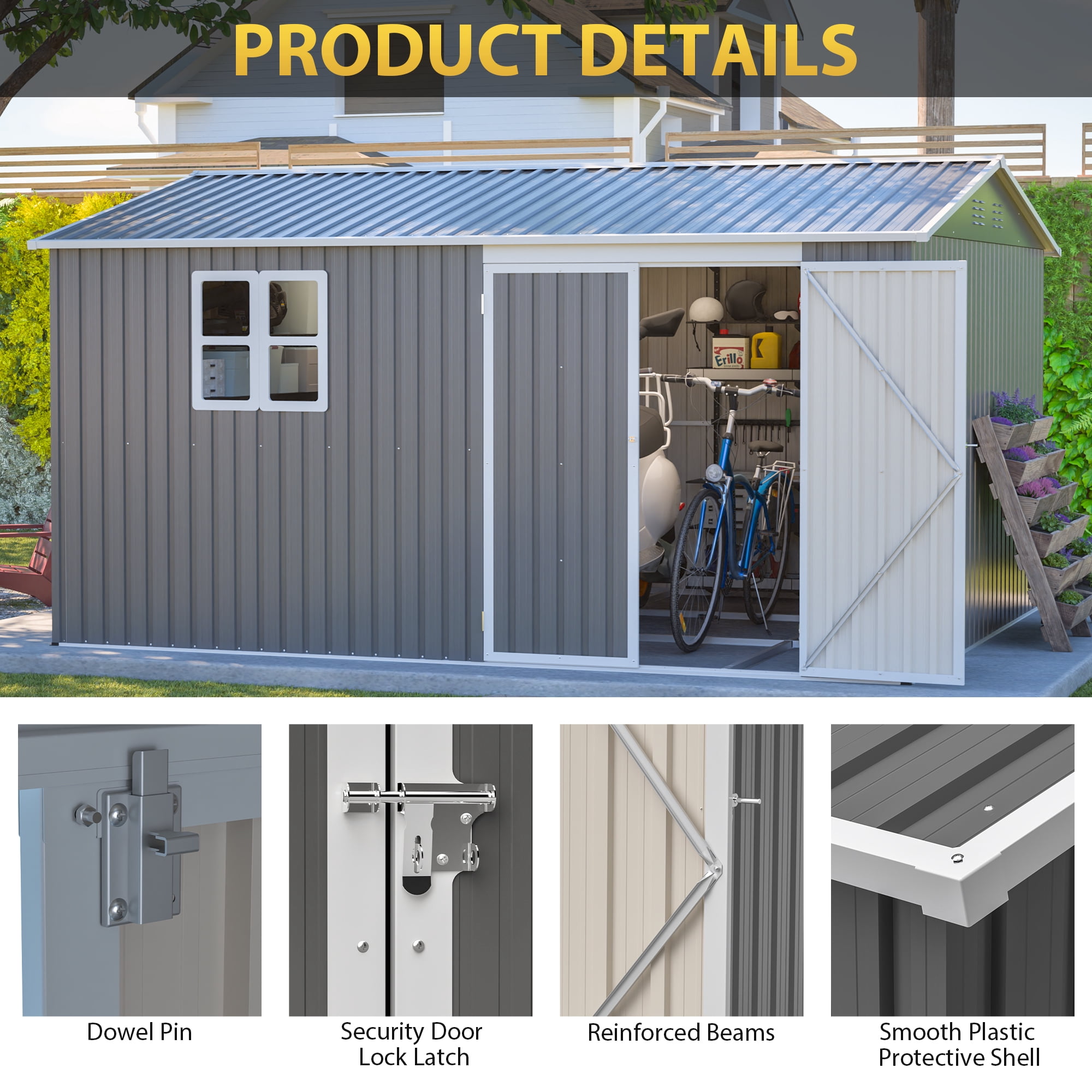 MAYEERTY 6x4FT Compact Outdoor Metal Storage Shed, Galvanized Steel Tool Shed with Lockable Door & Ventilation, All-Weather Organizer for Backyard, Garden & Patio