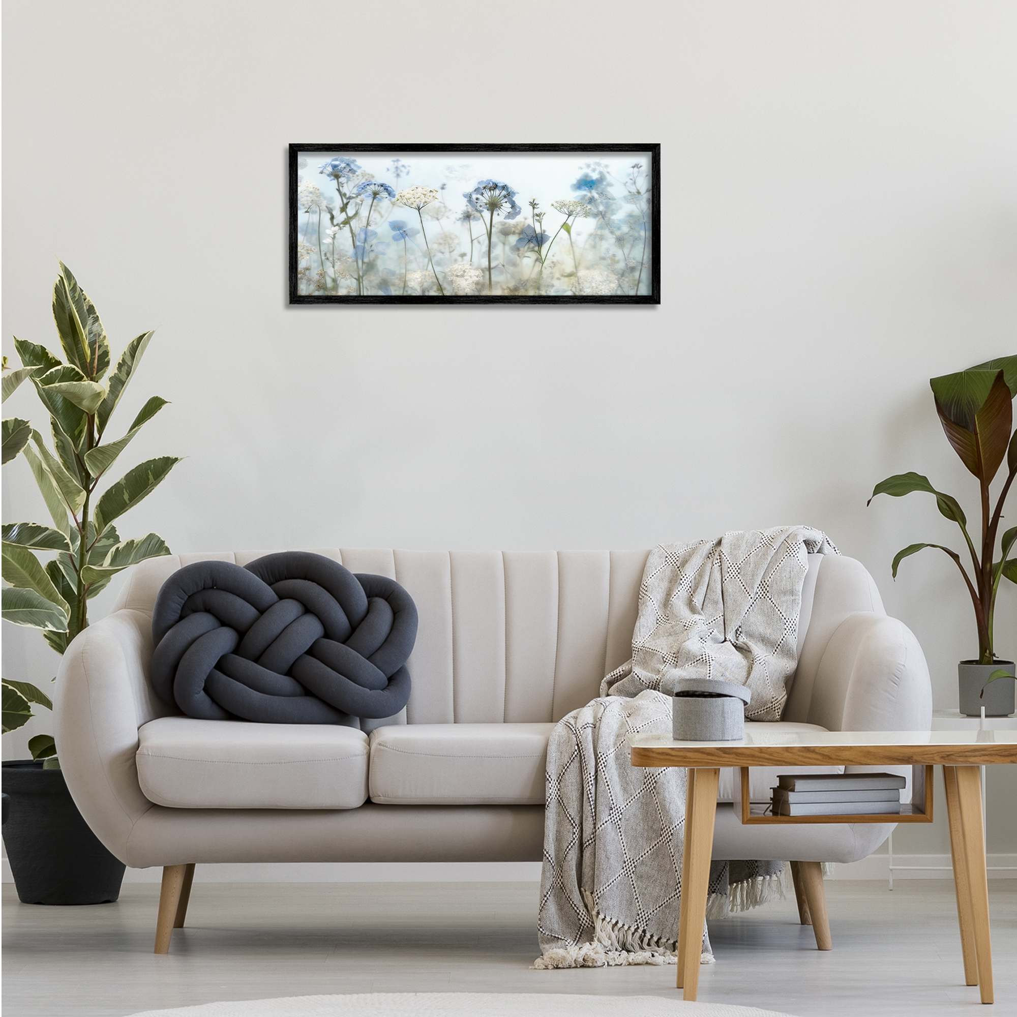 Stupell Industries Blue Wildflower Blooms Botanical & Floral Painting Black Framed Art Print Wall Art, 30 x 13