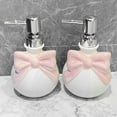 thumbnail image 4 of Luxcidy Ceramic Soap Dispenser Set with Bow, Elegant Hand Lotion Pump Bottles for Kitchen Bathroom, Refillable Liquid Dispenser with Tray, Countertop Decor Organizer (White), 4 of 6