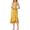 thumbnail image 2 of INSPIRE CHIC Women's V Neck Spaghetti Strap Crop Top & Floral Ruffle Wrap Skirt Set XL Yellow, 2 of 6