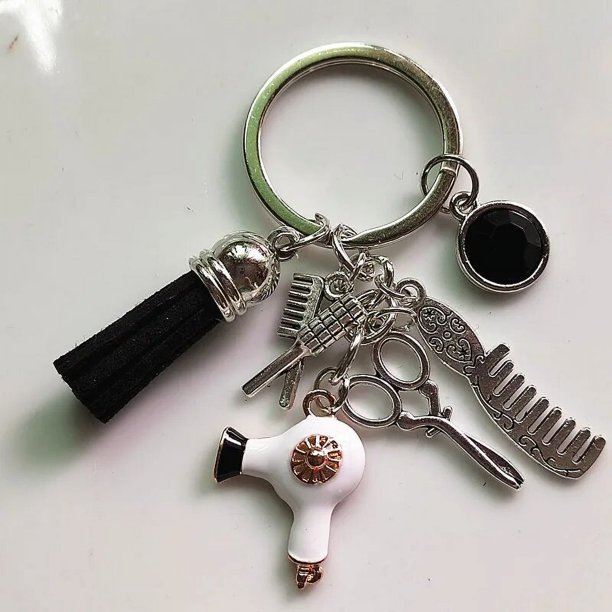 LLavero de borla de encanto de peluquería, Mini tijeras de peluquería, secador de pelo, peine hecho a mano, regalo de moda DIY, nuevo