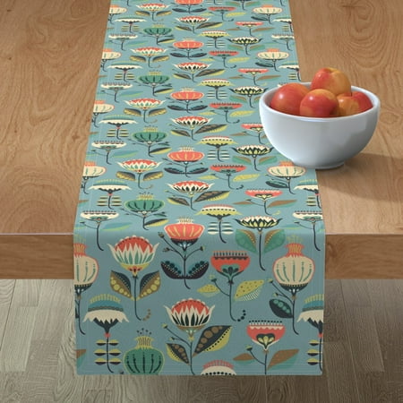 

Cotton Sateen Table Runner 108 - Blue Folk Art Floral Flowers Southwestern Mod Retro Botanical Scandinavian Garden Pysanky Print Custom Table Linens by Spoonflower