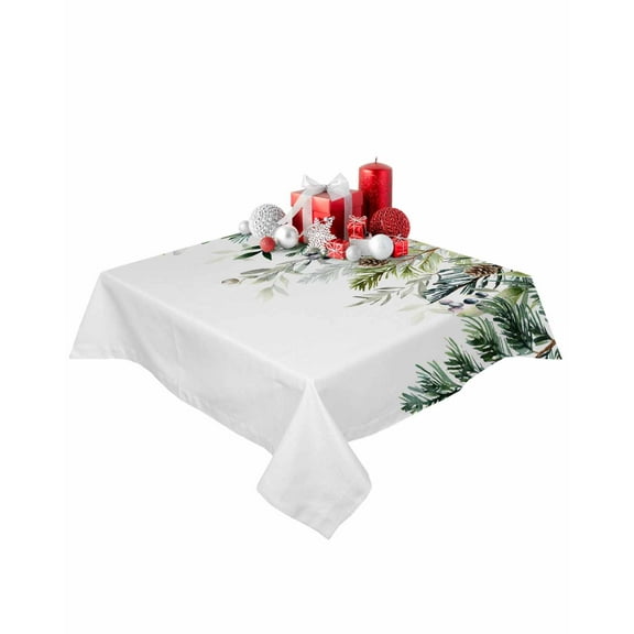 Square Tablecloth 54 x 54 Inches Winter Christmas Pine Trees Leaves Waterproof & Stain Resistance Table Cloth Decorative Fabric Table Cover for Dinning/Party/Buffet/Banquet