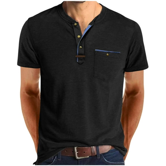Leesechin Fashion Men's Henley Shirts Classic Short Sleeve Basic Button Cotton T-Shirt with Pocket