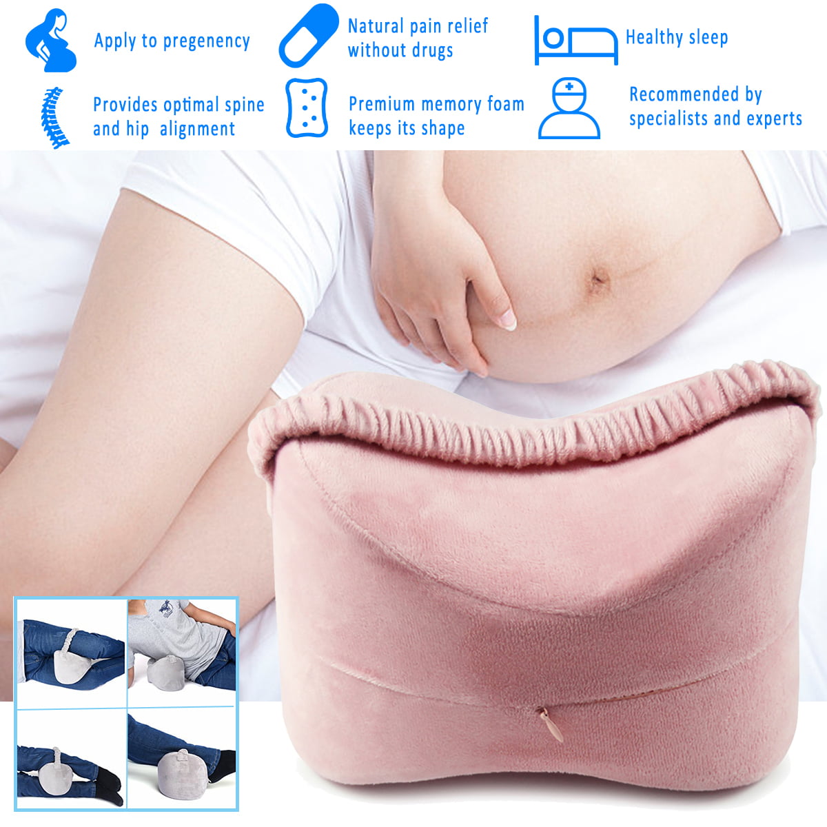 Premium Orthopedic Sciatica to The Hip Pain Relief Thigh Leg Support Knee Cushion for Sleeping Memory Foam Pillow A, Light Blue 
