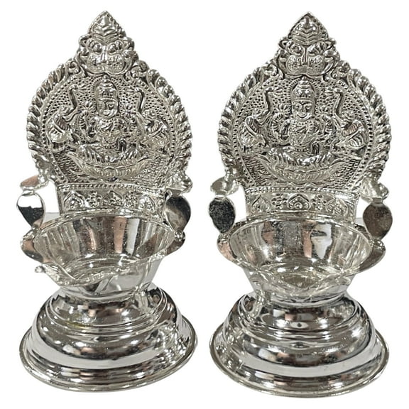 925 Sterling Silver Hallmarked 20ml Capacity Lakshmi / Kamakshi Deepak (Diya) Pair