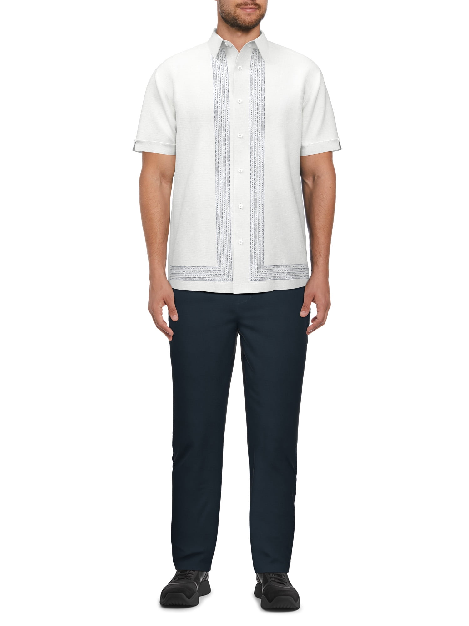 Cafe Luna Men’s Linen Blend L-Shape Print Short Sleeve Shirt, up to Size 5XL